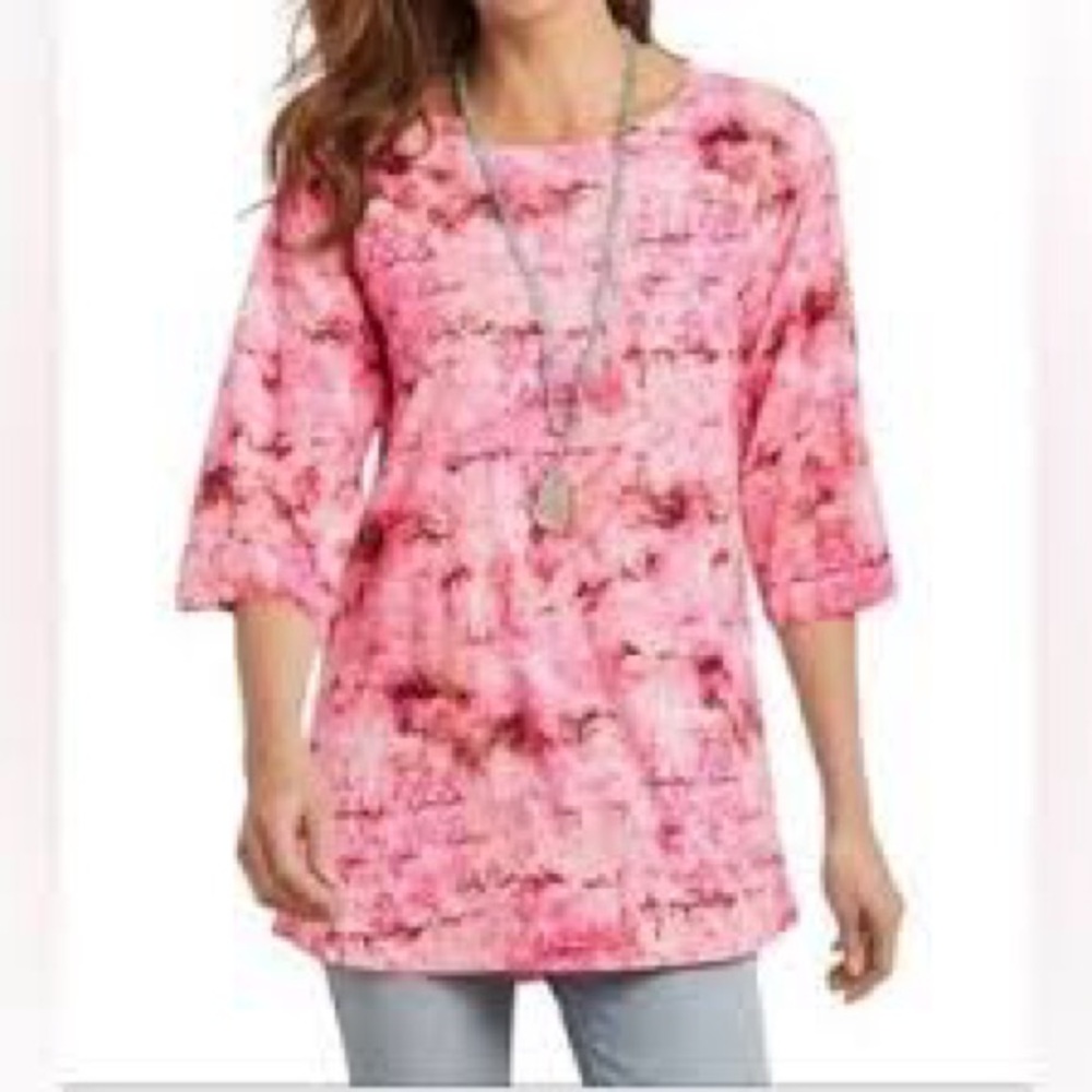 Soft Surroundings Abilene 3/4 Sleeve Blouse Top Pink Red Size Large